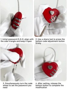 1 pièce Cadenas combiné en forme de cœur, en alliage de zinc, cadenas de couple avec mot de passe, convient pour sac de gym, bagage, valise - Multicolore - Voir 12