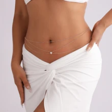 Multi-Layer Beaded Sexy Silver Gold Waist Chain Beads Belly Chain Crystal Stomach Chain Rhinestone Adjustable Bikini Waist Chain Belt Belly Jewelry Summer Beach Vacation Party Accessories Ladies And Girls