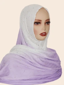 1 Pc Women's New Arrival Transitional Summer/Autumn Rhinestone Star Print Striped Long Head Scarf, Middle Eastern Style - Transitional Starry Hair Scarf - View 5