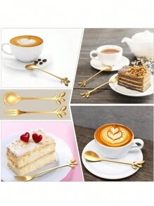 20pcs Gold-Color Dessert Forks And Spoons, An Indispensable Dessert Design Tool For Cafes, Including Appetizers, Desserts And Snacks. Convenient For Restaurants, Cafes, Food And Dining Establishments.