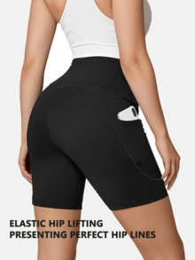 Damen High-Waist Workout Shorts - Dehnbare nahtlose Yoga- und Laufshorts, leichte Athletik Gym Shorts für Sommer Radfahren Fitness, Outdoor Sport Activewear (Schwarz) - Schwarz - Übersicht 5