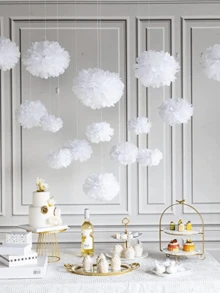 9 件彩色纸花球，纸绒球墙饰，适用于生日派对、婚礼仪式装饰、派对背景、迎婴派对装饰 - 白色 - 查看 1