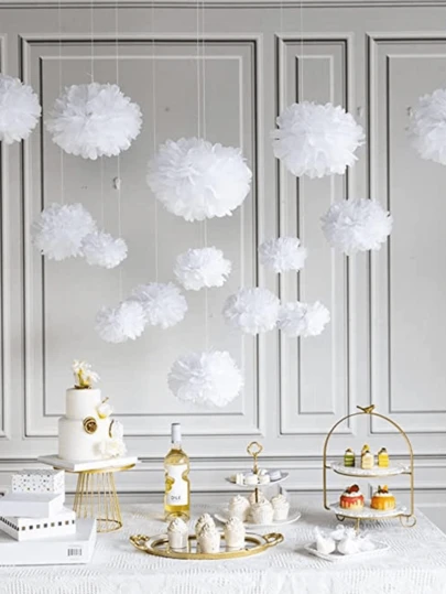 9pcs Multi-Color Paper Flower Balls, Paper Pom Poms Wall Decor For Birthday Party, Wedding Ceremony Decoration, Party Background, Baby Shower Decor