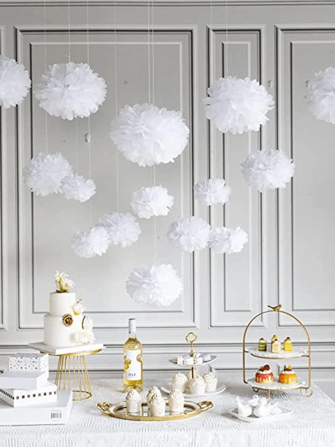 9 件彩色纸花球，纸绒球墙饰，适用于生日派对、婚礼仪式装饰、派对背景、迎婴派对装饰 - 白色 - 查看 1