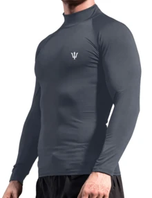 Men's Thermal High Neck Base Layer Shirt With Long Sleeves - Dark Grey - View 6