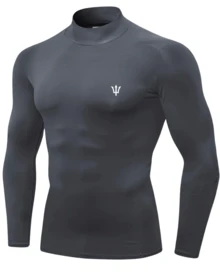 Men's Thermal High Neck Base Layer Shirt With Long Sleeves - Dark Grey - View 5