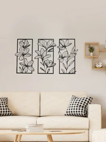 3 PiecesClassic Iron Wall Art Decor, Floral Metal Murals For Bedroom And Living Room - Elegant Flower Wall Sculptures For Modern Home Decoration
