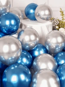 63pcs Navy Blue, Metallic Blue & Silver Color Balloon Set For Birthday Party, Wedding, Anniversary Decor