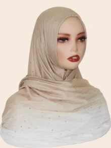 1 Pc Women's New Arrival Transitional Summer/Autumn Rhinestone Star Print Striped Long Head Scarf, Middle Eastern Style - Transitional Starry Hair Scarf - View 14