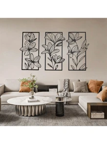 3 PiecesClassic Iron Wall Art Decor, Floral Metal Murals For Bedroom And Living Room - Elegant Flower Wall Sculptures For Modern Home Decoration