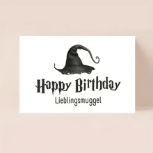 1pc Happy Birthday Greeting Card With Witch Hat Design For Fans Of Magic And Wizardry - Universal Birthday Wish For All Ages - "Lieblingsmuggel" Celebration Card School Supplies, Back To School
