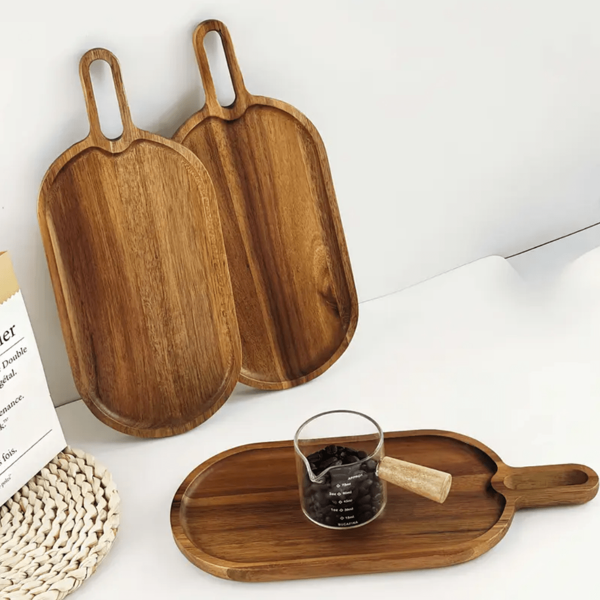 1pc Oval Sandalwood Tray, Rustic Style Appetizer/Fruit/Dessert Plate, Kitchen & Dining Accessories, Decorative Countertop Display, Suitable For Camper & Outdoor Use