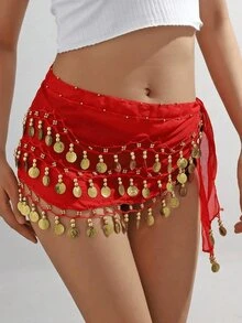 2pcs (Bracelets) Or 1 Piece Of Women'S Belly Dance Waist Chain Clothing, Combining Waist Chain And Bracelet To Create An Amazing Performance. Decorative Metal Mesh Waist Belt, Dancing Hip Scarf Coin Belt, Bohemian Style(Bracelets Are All A Pair) - Multicolor - View 3