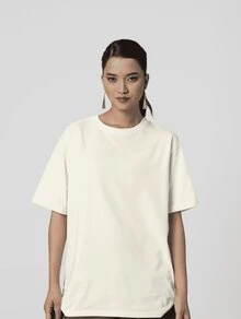 T-Shirt Oversized Christian Shirt Round Neck Women's Urban Style Streetwear Printed Front - Lumo - YHWH - 奶油色 - 查看 2