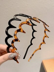 Set de 3/1 vincha de plástico antideslizante en negro/blanco/caqui con diseño dentado, accesorio de tocado elegante y minimalista de moda versátil para uso diario, ocio, fiesta, viajes, peinado, lavado de cara y maquillaje, a juego con el atuendo