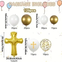 Un set (126 piezas) de globos en azul/rosa/dorado/blanco con diseños de cruz/Jesús, para decoración de fiesta de bautizo, primera comunión, para niños y niñas / globos con forma de estrella / decoración para baby shower, cumpleaños, comunión, bautizo en el hogar y al aire libre - Multicolor - Ver 5