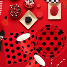 10pcs/20pcs/80pcs Red Ladybug Party Tableware Set, Ladybug Disposable Tableware Set Includes: Plates, Napkins, Cups, Ladybug Themed Tableware Set, Suitable For Birthday Theme Parties, Dessert Tea Gatherings, Family Dinners, Banquets And Other Occasions - Multicolor - View 3