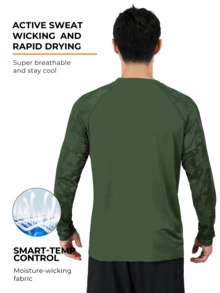 RODEEL Men's Sun Protection Raglan Long Sleeve T-Shirt Printed Patchwork Design Quick-Drying And Breathable Suitable For Outdoor Sports Cycling Fishing Hiking And Beach - Army Green - View 3