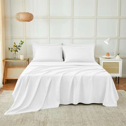 Farfallarossa Solid Color Microfiber Bedding Set (Includes Flat Sheet + Fitted Sheet + 1/2 Pillowcases), Soft, Skin-Friendly, Breathable, Wrinkle-Resistant And Durable, Suitable For All Seasons, Snugly Fits Mattress, Available For Twin, Full, Queen, King Beds, Essential For Bedroom And Guest Room Home Use