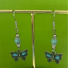 1 Pair Bohemian Vintage Style Earrings, Fashionable Simple Turquoise Butterfly Pendant Earrings - Suitable For Women Summer Beach Jewelry Gifts