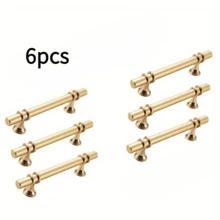 6件装铝合金黑金门把手衣柜厨柜抽屉实心拉手家具把手欧式现代五金 - 金色 - 查看 2