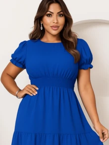 Kit 2 Women's Dresses Casual Vibrant Colors Ruffle Short Sleeves Elegant - Xanh đậm - Xem 3