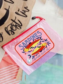 Cuatro tipos de bolsas de cosméticos impermeables impresas con latas de pescado, incluidas bolsas de cosméticos para la playa de verano, bolsas para aperitivos, bolsas de almacenamiento de productos de belleza, bolsas de almacenamiento de cargadores, bolsas de almacenamiento de esmalte de uñas y bolsas de cosméticos aptas para gran capacidad, moda, estilo simple