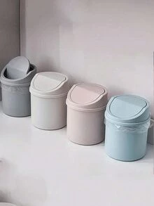 迷你垃圾桶，带盖小型垃圾桶，桌面垃圾桶，塑料桌面废纸篓，旋转顶部设计，防止气味泄漏，用于存放桌上的果皮和纸屑以保持整洁，适用于浴室、家庭办公桌装饰、茶几、办公室、客厅、书房返校