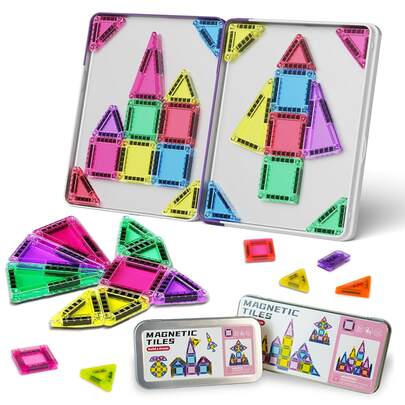 26/42pcs Mini Magnetic Tile Toys With Metal Box, Portable Magnetic Building Blocks, Convenient For Play & Storage, Suitable For Festival & Birthday Gifts