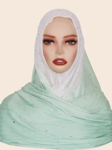 1 Pc Women's New Arrival Transitional Summer/Autumn Rhinestone Star Print Striped Long Head Scarf, Middle Eastern Style - Transitional Starry Hair Scarf - View 11