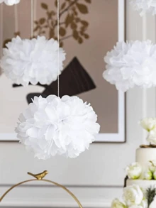 9 件彩色纸花球，纸绒球墙饰，适用于生日派对、婚礼仪式装饰、派对背景、迎婴派对装饰 - 白色 - 查看 3