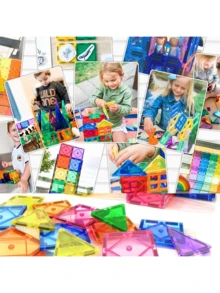 60 piezas de bloques de construcción magnéticos grandes y coloridos, juego de diseño arquitectónico, regalo de vacaciones (color aleatorio) - Multicolor - Ver 4