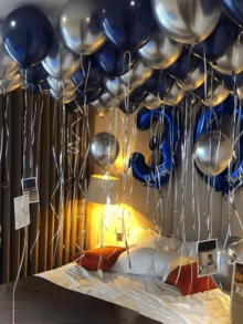 63pcs Navy Blue, Metallic Blue & Silver Color Balloon Set For Birthday Party, Wedding, Anniversary Decor