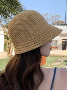 1pc Women Knitted Breathable Fisherman Cap, Multi-Color Korean/Japanese Minimalist & Versatile Slim Sun Hat, Made Of Polyester Fiber - Multicolor - View 7