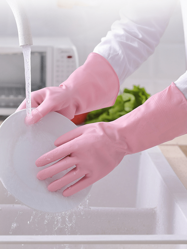 1 Par de Guantes de Limpieza Doméstica Duraderos de PVC Resistentes al Agua - Rosa/Verde/Morado, Guantes para Lavar Platos, Guantes de Limpieza Antideslizantes, Guantes para Lavandería, Artículos de Limpieza