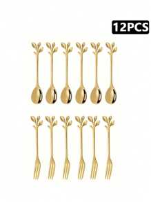 20pcs Gold-Color Dessert Forks And Spoons, An Indispensable Dessert Design Tool For Cafes, Including Appetizers, Desserts And Snacks. Convenient For Restaurants, Cafes, Food And Dining Establishments.