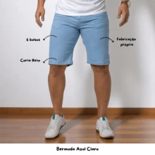 KIT 3 Men's Denim Shorts In Light Blue + Worn Blue + USED Blue For Adults With LYCRA Elastane - HIGH Elasticity And Comfort. - 彩色 - 查看 3