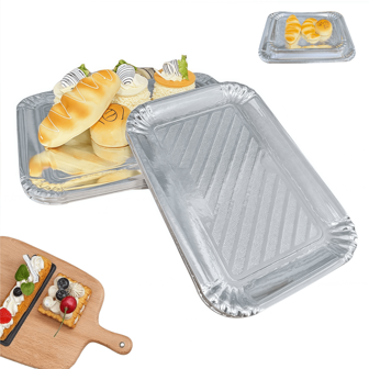 10pcs Silvery Cake Tray Rectangle Cookie Tray, Heavy Duty Paper Cardboard For Platters, Greaseproof Cake Base Boards, Serving Trays For Elegant Dessert Table Cupcake Display Cake Decorating, For Birthday Party Wedding