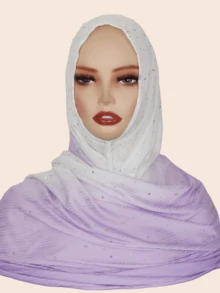 1 Pc Women's New Arrival Transitional Summer/Autumn Rhinestone Star Print Striped Long Head Scarf, Middle Eastern Style - Transitional Starry Hair Scarf - View 4