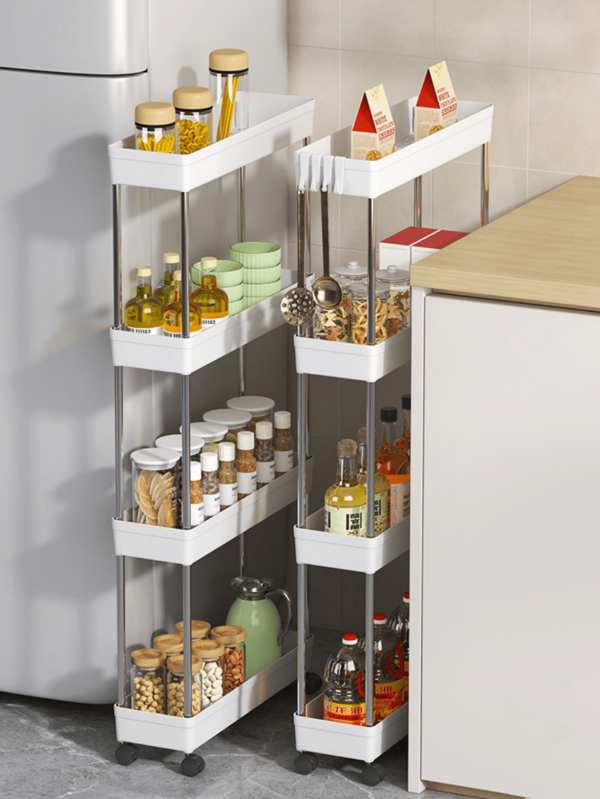 Carrito multiusos con estantería deslizante en blanco, carrito de almacenamiento multicapa con drenaje hueco y ultradelgado, carrito de almacenamiento delgado, carrito de almacenamiento con ruedas, estantería estrecha, estantería de baño, carrito móvil para cocina, baño y lavadero, organizador ahorrador de espacio, estantería de varios niveles para cocina, lavadero y otros espacios estrechos