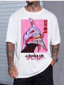 Neos Genesis EVA-01 T-Shirt Mecha Science Fiction Anime Manga Japan Drawing 90s Nostalgia 100% Cotton Unisex Plux Size Fashion Punk Street Casual Shirt Men Women Streat Streatwear Immediate Shipping - 白色 - 查看 2