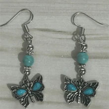 1 Pair Bohemian Vintage Style Earrings, Fashionable Simple Turquoise Butterfly Pendant Earrings - Suitable For Women Summer Beach Jewelry Gifts