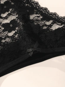 Bộ 4 quần lót ren gợi cảm cho nữ, màu trơn có nơ, đồ lót mềm mại và thân thiện với da - màu đen - Xem 6