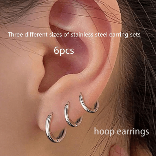 6 Pcs Earrings Men,Earrings,Punk ,Jewellery Hoop Earrings