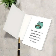 1pc Humorous Air Fryer Birthday Card For Women - Teal Cartoon Design, "One Minute You Are Young" Message, Perfect For Friend Or Sister, Funny Birthday Cards School Supplies,Back To School