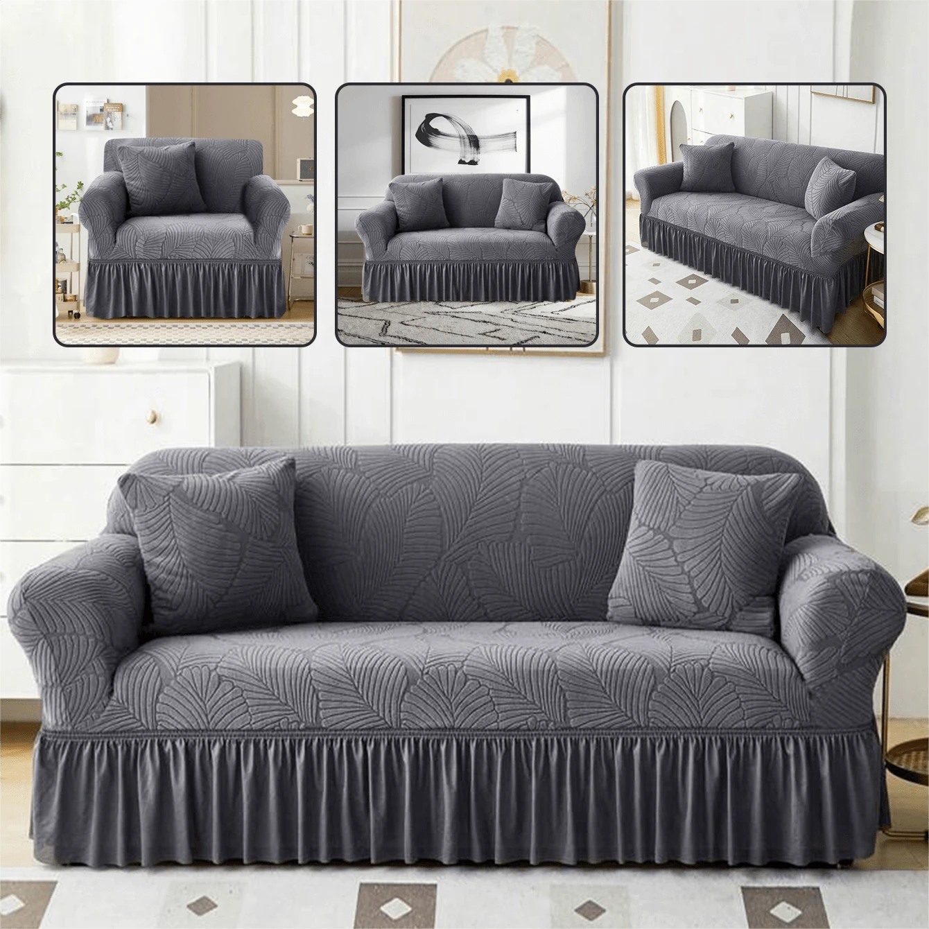 Oferta exclusiva para el Día de las Madres: Sillón con almohadones revestidos en gris de moda. Con diseño de volante de falda, combina comodidad y estética - Gris - Ver 1