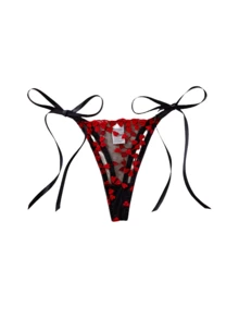 女士蕾丝性感情人节限量贴身浪漫保暖个性舒适丁字裤内裤适用于卧室、蜜月外出