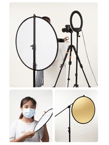 1pc Portable Foldable Photography Reflector, Round Collapsible Soft Light Reflector Disc For Portrait Photo, Live Streaming Lighting Panel, Studio Photography, Outdoor Light Blocking, 2-In-1 Gold & Silver Reflective Surfaces, With Storage Bag