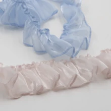 1 件珍珠光泽褶饰花卉蕾丝花边，适用于袖口、窗帘、围裙、蛋糕装饰、设计师面料