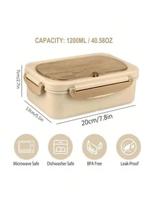 1个1200毫升成人便当盒，含餐具和防漏盖，三格午餐盒，厨房用品，圣诞礼物 - 彩色 - 查看 3